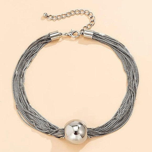 Sterling Silver Multilayered Chain Ball Choker - Picture 3 of 6